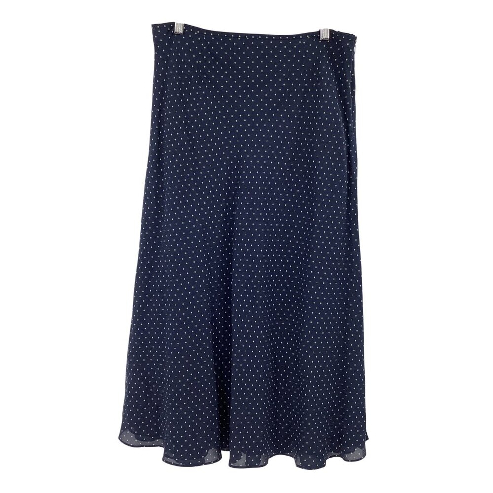 J.G. Hook Navy & Green Polka Dot A-Line Midi Skirt Womens Size 16 Silk Blend